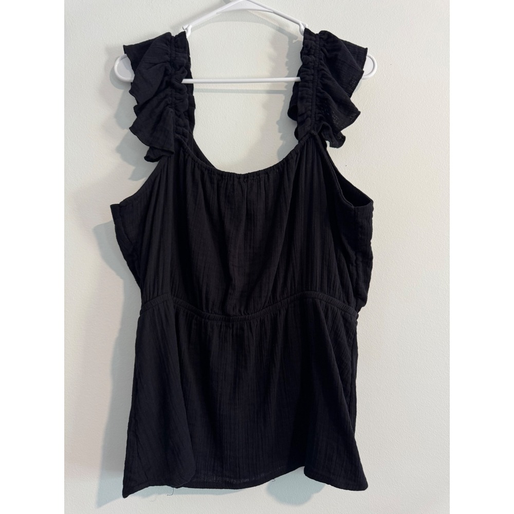 Maurices Ruffle Strap Peplum Top Women Large Black Button Front Cotton Gauze - Picture 6 of 6